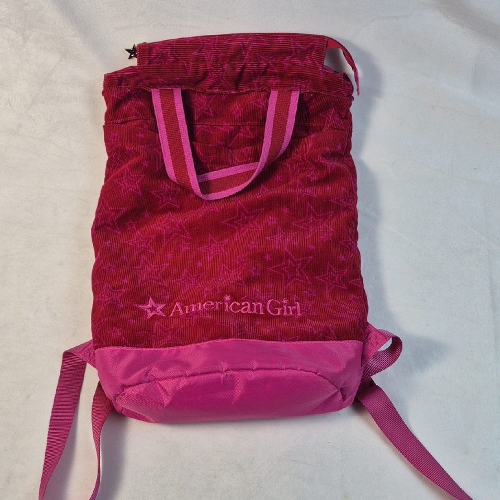 American Girl Backpack Doll Carrier Red Corduroy Pink Stars 2014 Back Pack